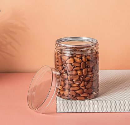 500ml 600ml 750ml 1000ml 75*120 85*115 85*120 85*130 Transparent Clear PET Can Plastic Jar Top Screw Cap with Aluminum Easy Open Lids for Nuts  Pistachio