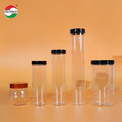 Good Quality Food Grade Clear Plastic Cylinder Plastic Can PET Jar with Screw Top Cover for Soft Candy Food Cookie Noodles