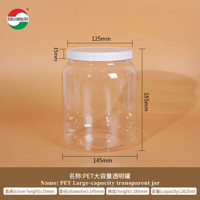 2000/2200/2625ml Food Grade Wide Mouth Clear PET Plastic Jars with Screw Lids Plastic Can clear Bottles Color Lids