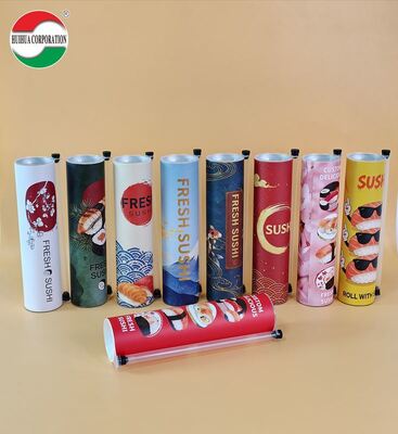 Custom Eco-Friendly Food Grade Craft Paper Sushi Push Pop Roll Packaging Cylinder Take-away Sushi Roll Tubes Hot Stamping Logo
