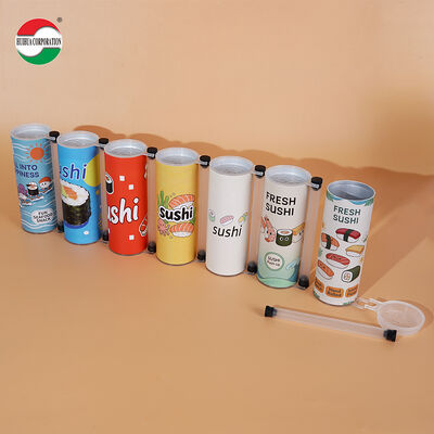 Custom Printed Push Up Sushi Paper Tube Packaging Food Grade Cylinder Can With Soy Sauce Tube Holder