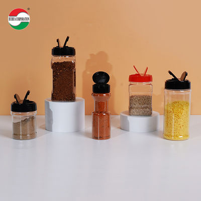Umweltschonende Flip Top PET Gewürz Plastikglas Quadrat Rot / Schwarz Gewürz-Dosen