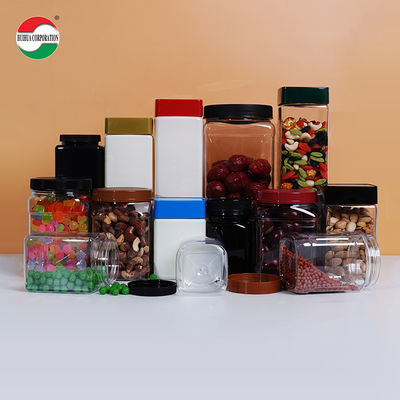 Lebensmittelqualität PET-Quadratglas Schraubverschluss Direkt Kunststoffflasche für Klarsichtgläser Süßigkeiten Haferflocken Snacks Trockenfrüchte Leere Aufbewahrung