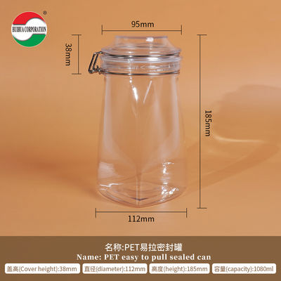 1080ML PET Klares PET Kunststoffflaschenflasche Zylindergläser Versiegelte Gläser für Lebensmitteldeckel Deckelspeicher Lösung