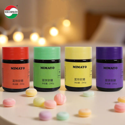 Kundenspezifischer bunter Schraubverschluss, schwarzes PET-Kunststoffglas mit Dichtung für Nährstoff-Vitamine, weiche Süßigkeiten, Trockenfrüchte