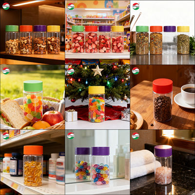 Eco-Friendly Food Grade Round PET Plastic Bottle with Color Screw Lid for Capsule Gummy Walnut Candy