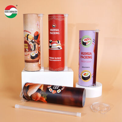 Custom Food Grade Push Pop up Sushi Paper Tube Packaging with Soy Sauce Pipe Cylinder Packaging with Chopsticks Easy to Take