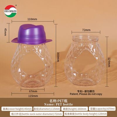 670ml Hat-Shaped PET Bottle With Teardrop-Shaped Body And Transparent Screw Cap