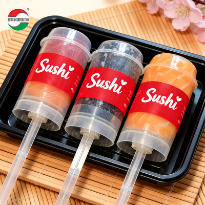 Benutzerdefinierte neue Design Sushi Push Pop-up Lebensmittelqualität PP Kunststoffrohrverpackung für Kuchen-Gelee-Behälter