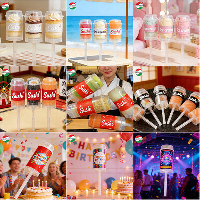 Kostengünstige Lebensmittelqualität Sushi Push Pop-up Kunststoffrohr Kundenspezifisches neues Design PP-Kunststoffflaschenverpackung für Kuchengelee