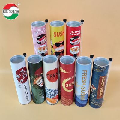 Individuelle umweltfreundliche lebensmittelechte Bastelpapier Sushi Push Pop Roll Verpackungszylinder Take-away Sushi Rollen Röhren Heißprägung Logo