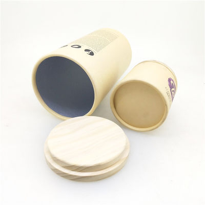 Recycled Kraft Eco Friendly Cylinder Round Cardboard Paper Tube With Wooden Cover Packaging Box For Cosmetic Candle Gift